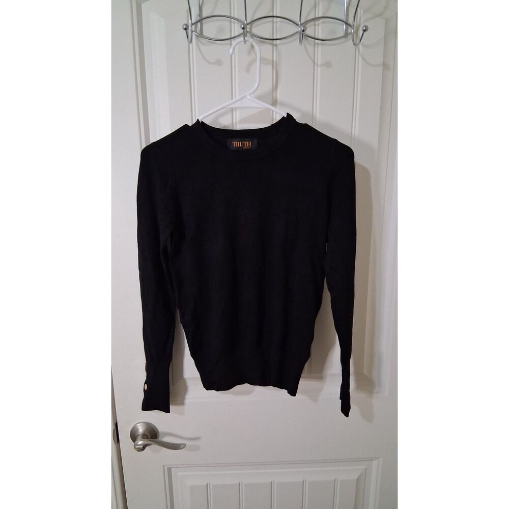 Truth by Republic Women’s Small Black Long Sleeve Sweater Gold Button Cuffs